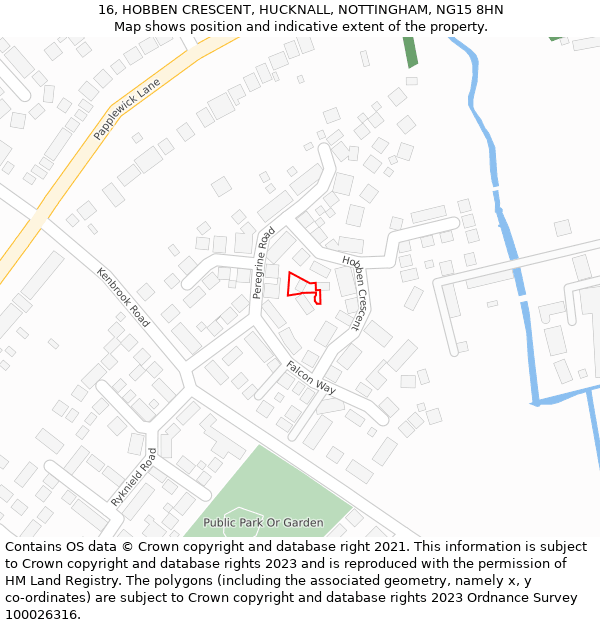 16, HOBBEN CRESCENT, HUCKNALL, NOTTINGHAM, NG15 8HN: Location map and indicative extent of plot