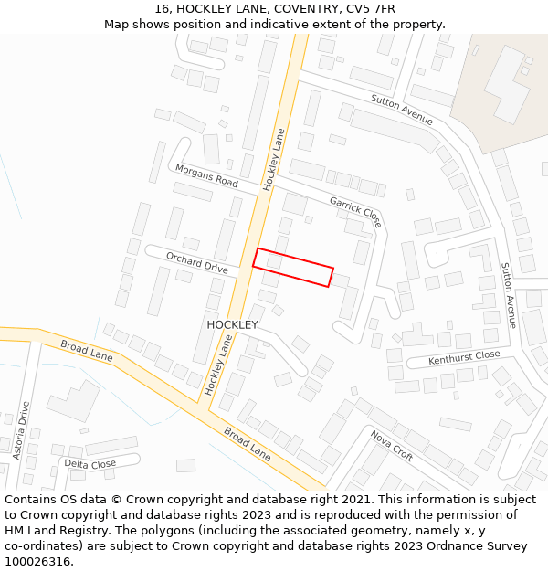 16, HOCKLEY LANE, COVENTRY, CV5 7FR: Location map and indicative extent of plot