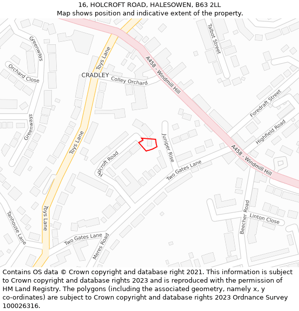 16, HOLCROFT ROAD, HALESOWEN, B63 2LL: Location map and indicative extent of plot