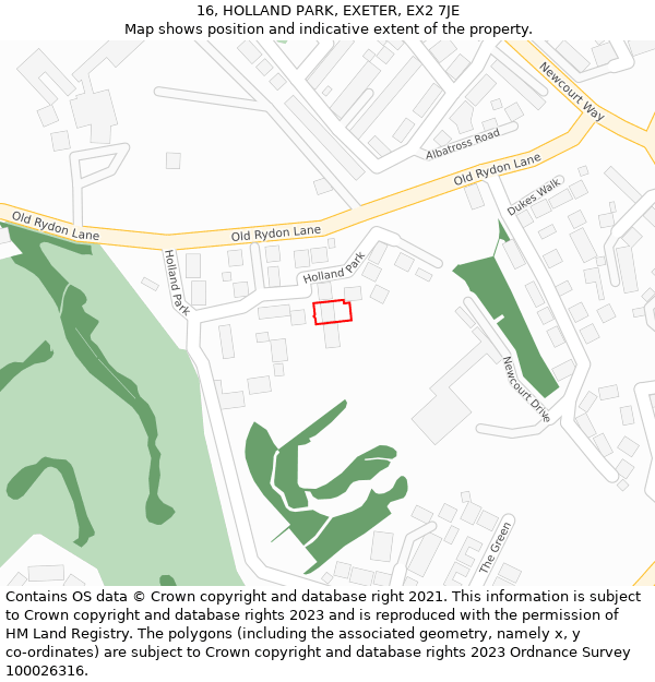 16, HOLLAND PARK, EXETER, EX2 7JE: Location map and indicative extent of plot