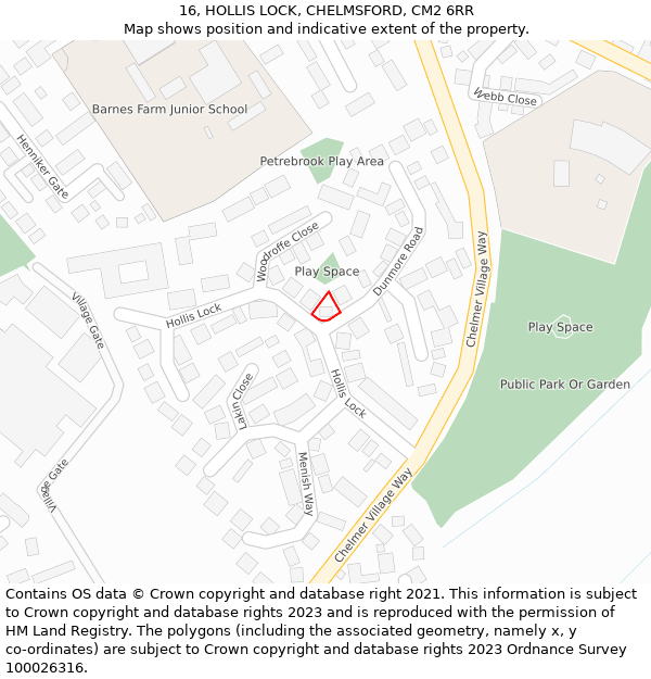 16, HOLLIS LOCK, CHELMSFORD, CM2 6RR: Location map and indicative extent of plot