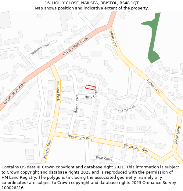 16, HOLLY CLOSE, NAILSEA, BRISTOL, BS48 1QT: Location map and indicative extent of plot