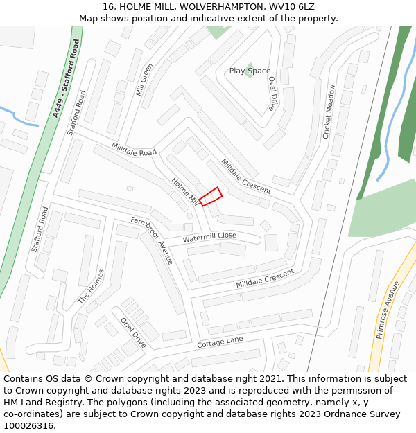 16, HOLME MILL, WOLVERHAMPTON, WV10 6LZ: Location map and indicative extent of plot