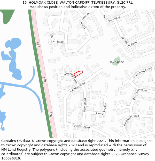 16, HOLMOAK CLOSE, WALTON CARDIFF, TEWKESBURY, GL20 7RL: Location map and indicative extent of plot