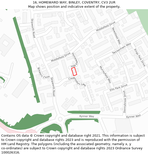 16, HOMEWARD WAY, BINLEY, COVENTRY, CV3 2UR: Location map and indicative extent of plot