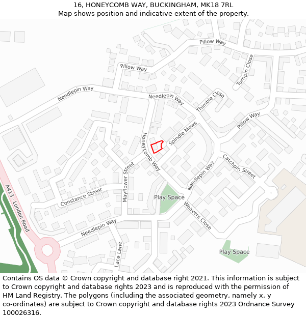 16, HONEYCOMB WAY, BUCKINGHAM, MK18 7RL: Location map and indicative extent of plot