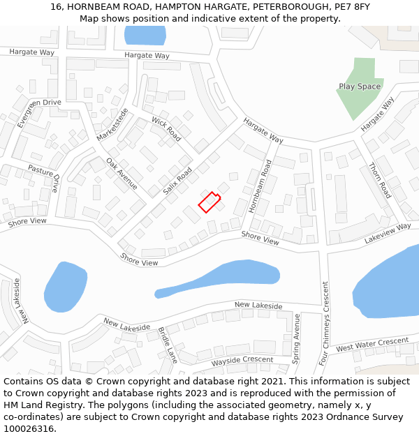 16, HORNBEAM ROAD, HAMPTON HARGATE, PETERBOROUGH, PE7 8FY: Location map and indicative extent of plot