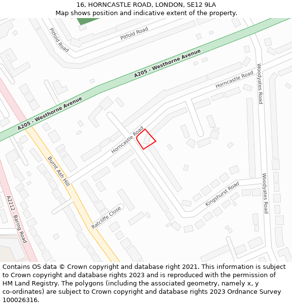 16, HORNCASTLE ROAD, LONDON, SE12 9LA: Location map and indicative extent of plot