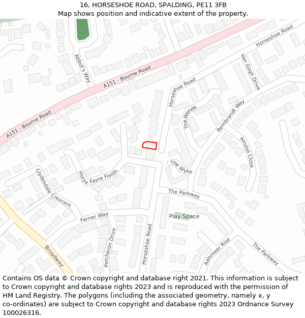 16, HORSESHOE ROAD, SPALDING, PE11 3FB: Location map and indicative extent of plot