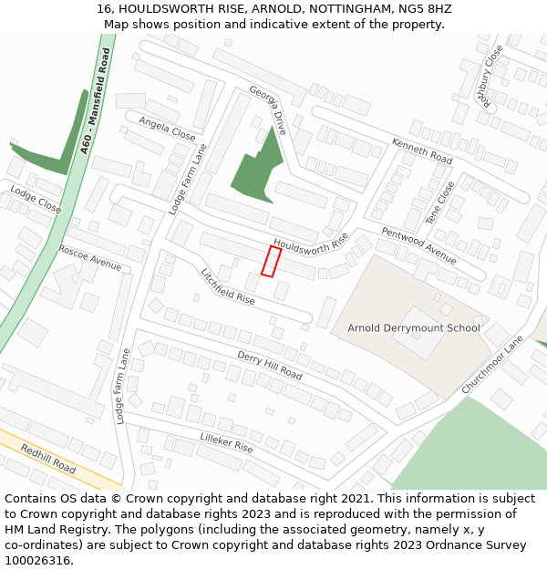 16, HOULDSWORTH RISE, ARNOLD, NOTTINGHAM, NG5 8HZ: Location map and indicative extent of plot
