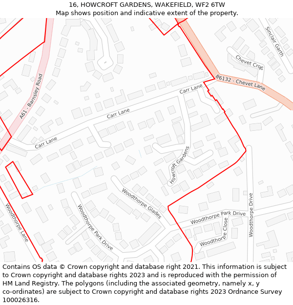 16, HOWCROFT GARDENS, WAKEFIELD, WF2 6TW: Location map and indicative extent of plot