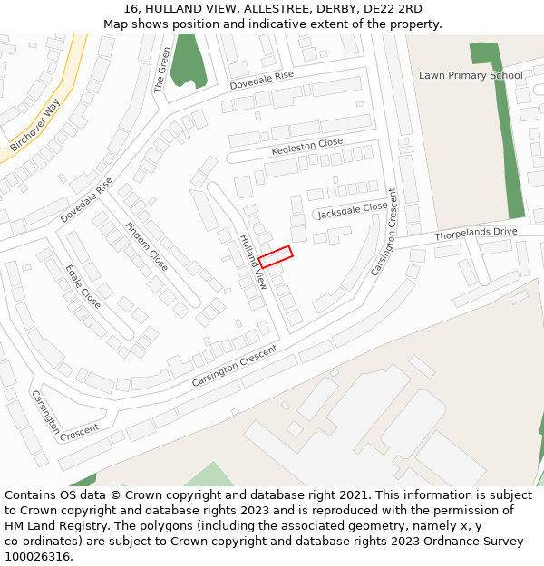 16, HULLAND VIEW, ALLESTREE, DERBY, DE22 2RD: Location map and indicative extent of plot