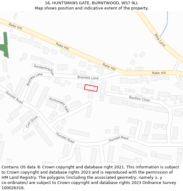 16, HUNTSMANS GATE, BURNTWOOD, WS7 9LL: Location map and indicative extent of plot