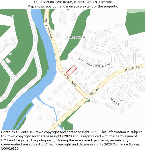 16, IRFON BRIDGE ROAD, BUILTH WELLS, LD2 3HF: Location map and indicative extent of plot