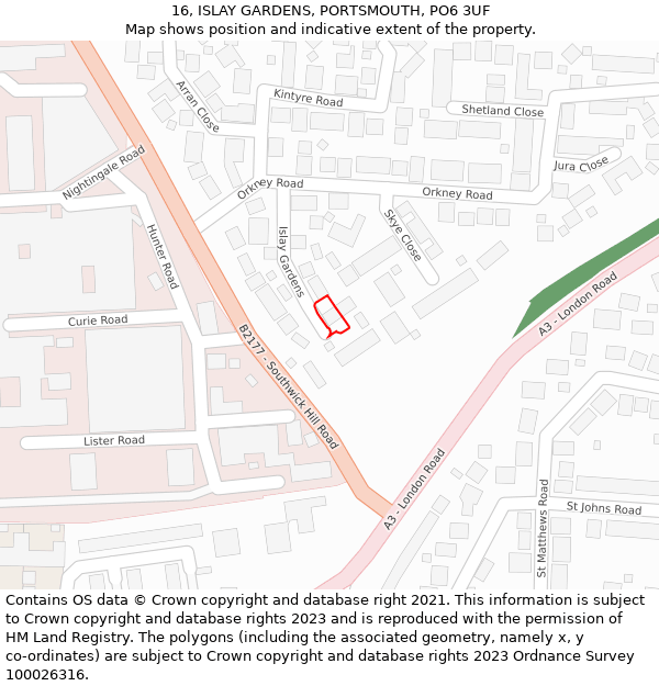 16, ISLAY GARDENS, PORTSMOUTH, PO6 3UF: Location map and indicative extent of plot