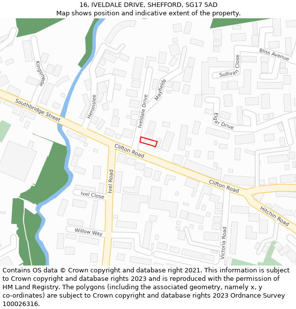 16, IVELDALE DRIVE, SHEFFORD, SG17 5AD: Location map and indicative extent of plot