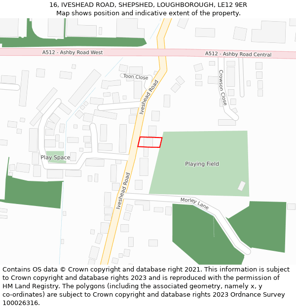16, IVESHEAD ROAD, SHEPSHED, LOUGHBOROUGH, LE12 9ER: Location map and indicative extent of plot