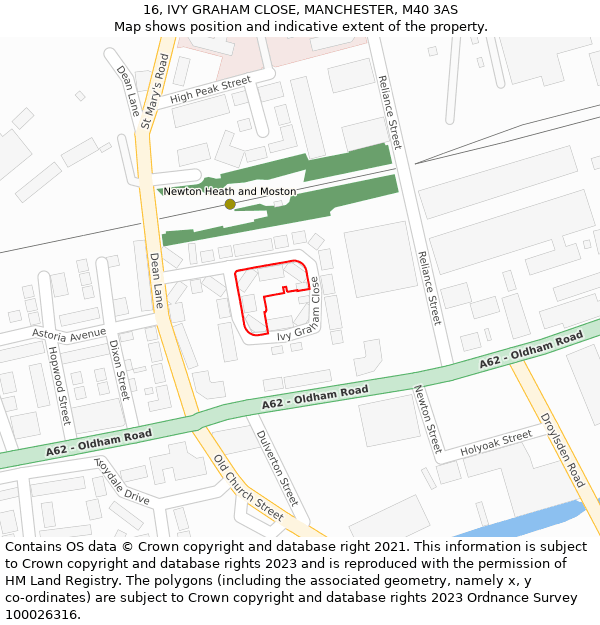 16, IVY GRAHAM CLOSE, MANCHESTER, M40 3AS: Location map and indicative extent of plot