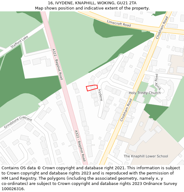 16, IVYDENE, KNAPHILL, WOKING, GU21 2TA: Location map and indicative extent of plot