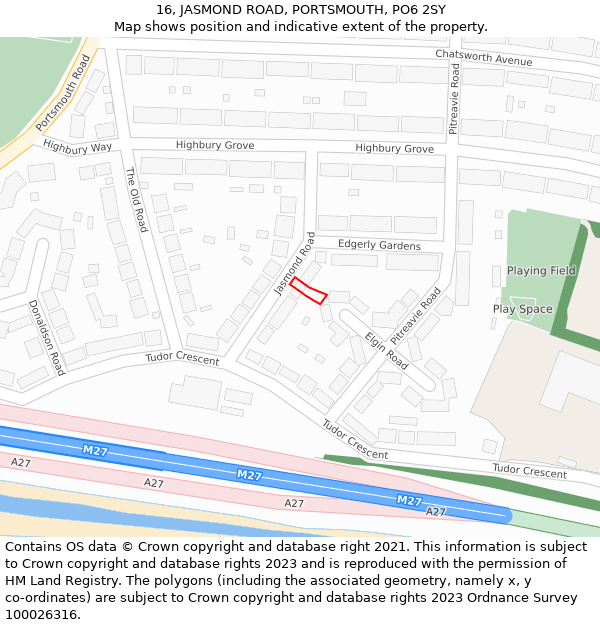 16, JASMOND ROAD, PORTSMOUTH, PO6 2SY: Location map and indicative extent of plot
