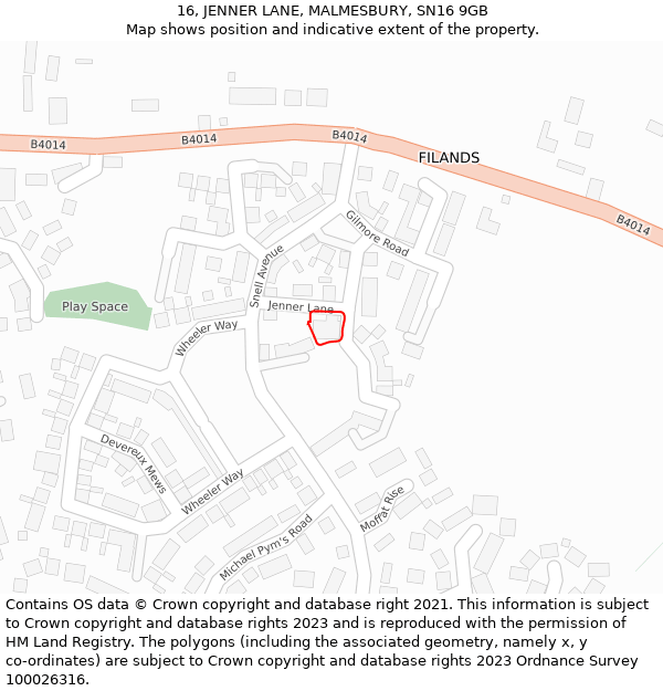 16, JENNER LANE, MALMESBURY, SN16 9GB: Location map and indicative extent of plot