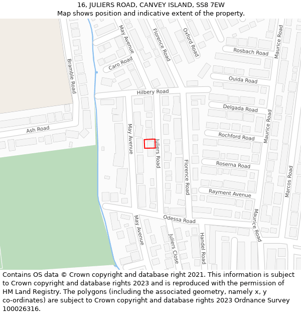 16, JULIERS ROAD, CANVEY ISLAND, SS8 7EW: Location map and indicative extent of plot