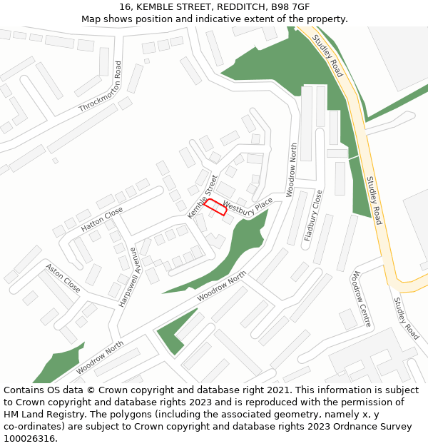 16, KEMBLE STREET, REDDITCH, B98 7GF: Location map and indicative extent of plot