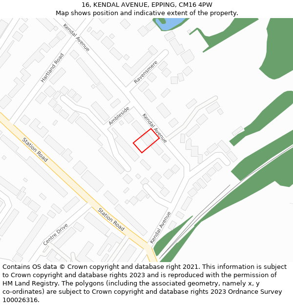 16, KENDAL AVENUE, EPPING, CM16 4PW: Location map and indicative extent of plot