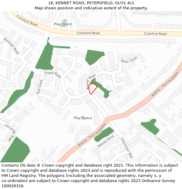 16, KENNET ROAD, PETERSFIELD, GU31 4LS: Location map and indicative extent of plot