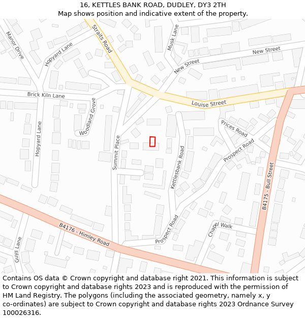 16, KETTLES BANK ROAD, DUDLEY, DY3 2TH: Location map and indicative extent of plot