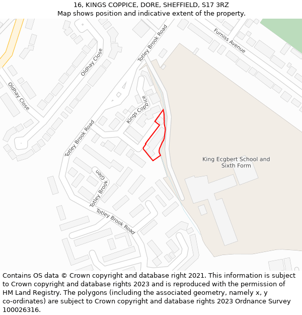 16, KINGS COPPICE, DORE, SHEFFIELD, S17 3RZ: Location map and indicative extent of plot