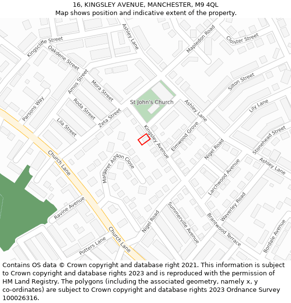 16, KINGSLEY AVENUE, MANCHESTER, M9 4QL: Location map and indicative extent of plot