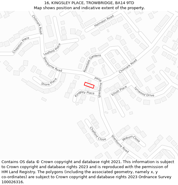 16, KINGSLEY PLACE, TROWBRIDGE, BA14 9TD: Location map and indicative extent of plot