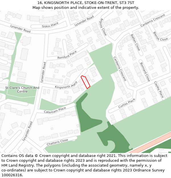 16, KINGSNORTH PLACE, STOKE-ON-TRENT, ST3 7ST: Location map and indicative extent of plot