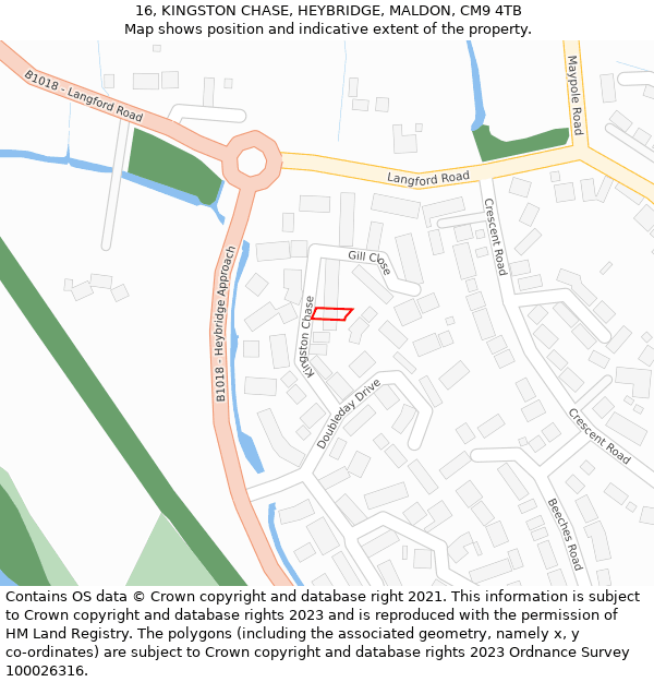 16, KINGSTON CHASE, HEYBRIDGE, MALDON, CM9 4TB: Location map and indicative extent of plot