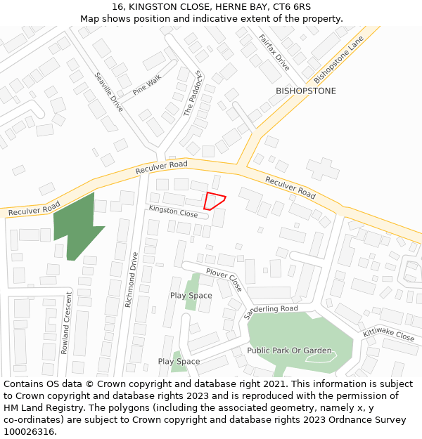 16, KINGSTON CLOSE, HERNE BAY, CT6 6RS: Location map and indicative extent of plot