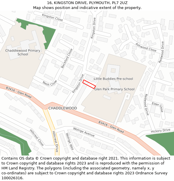 16, KINGSTON DRIVE, PLYMOUTH, PL7 2UZ: Location map and indicative extent of plot