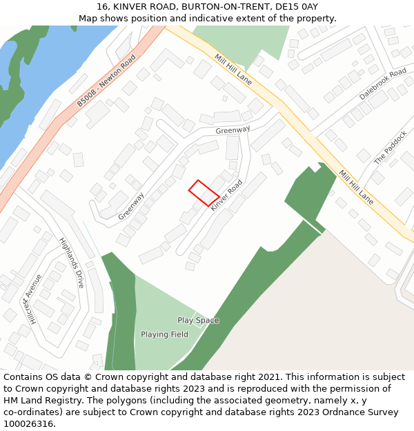16, KINVER ROAD, BURTON-ON-TRENT, DE15 0AY: Location map and indicative extent of plot
