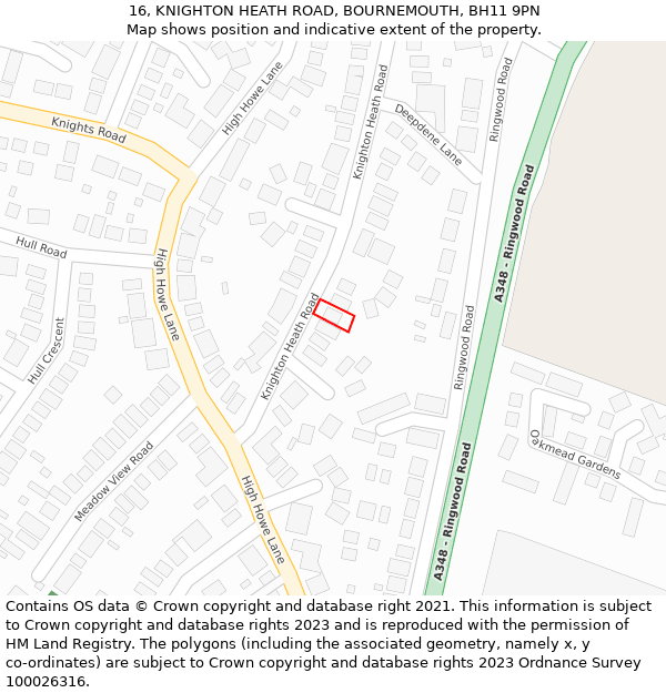 16, KNIGHTON HEATH ROAD, BOURNEMOUTH, BH11 9PN: Location map and indicative extent of plot