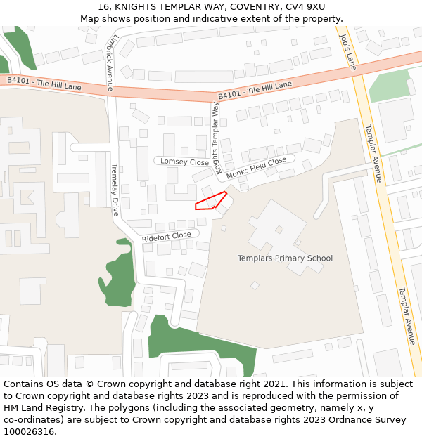 16, KNIGHTS TEMPLAR WAY, COVENTRY, CV4 9XU: Location map and indicative extent of plot