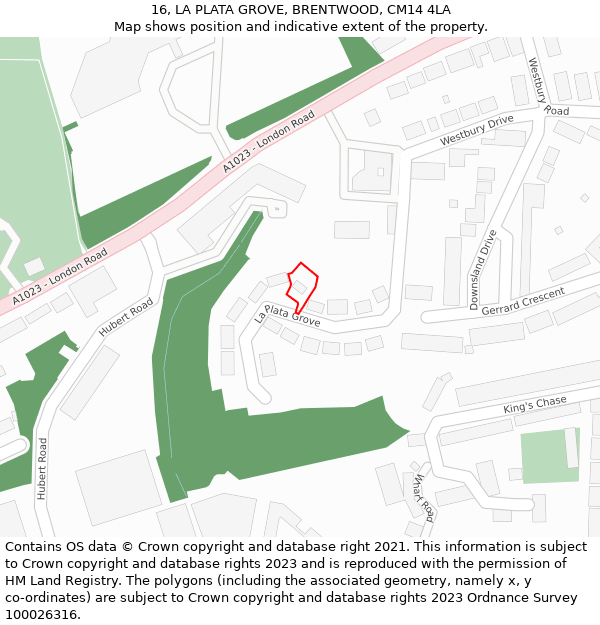 16, LA PLATA GROVE, BRENTWOOD, CM14 4LA: Location map and indicative extent of plot