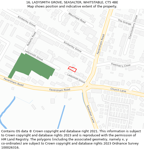 16, LADYSMITH GROVE, SEASALTER, WHITSTABLE, CT5 4BE: Location map and indicative extent of plot