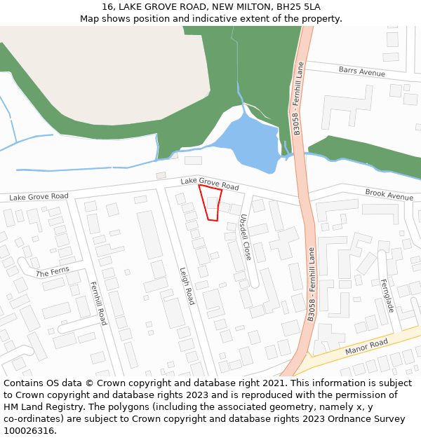 16, LAKE GROVE ROAD, NEW MILTON, BH25 5LA: Location map and indicative extent of plot