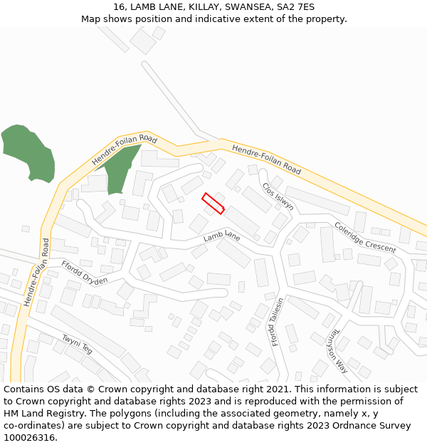 16, LAMB LANE, KILLAY, SWANSEA, SA2 7ES: Location map and indicative extent of plot