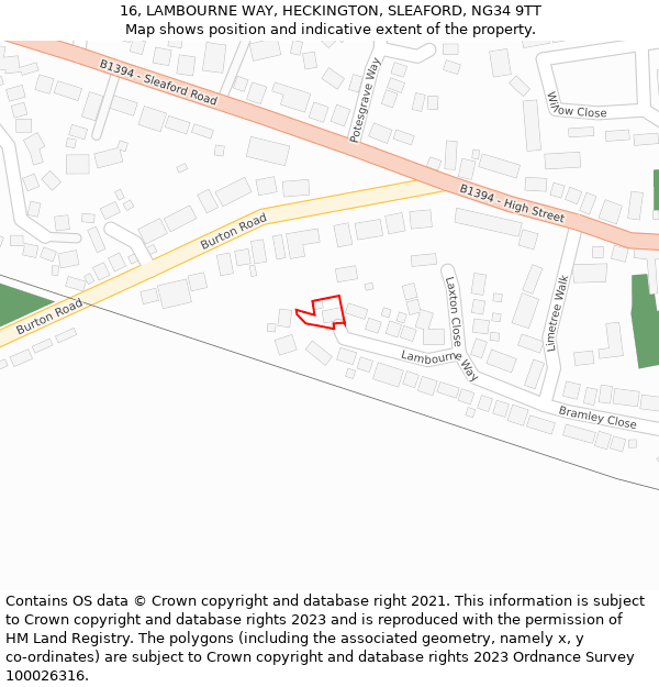 16, LAMBOURNE WAY, HECKINGTON, SLEAFORD, NG34 9TT: Location map and indicative extent of plot