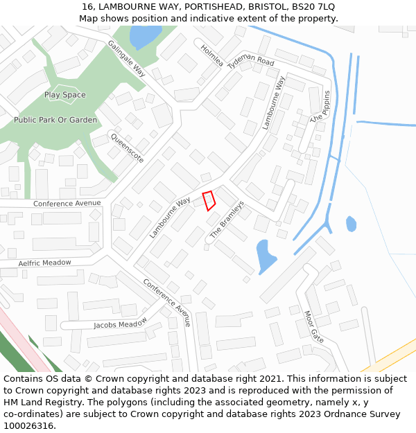 16, LAMBOURNE WAY, PORTISHEAD, BRISTOL, BS20 7LQ: Location map and indicative extent of plot