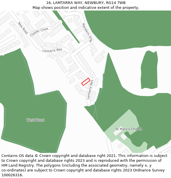 16, LAMTARRA WAY, NEWBURY, RG14 7WB: Location map and indicative extent of plot