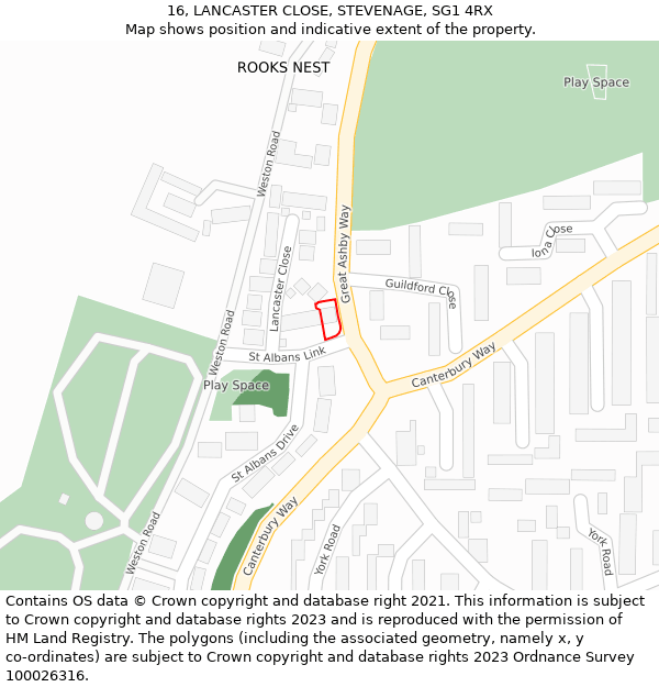 16, LANCASTER CLOSE, STEVENAGE, SG1 4RX: Location map and indicative extent of plot