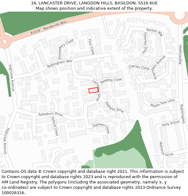 16, LANCASTER DRIVE, LANGDON HILLS, BASILDON, SS16 6UE: Location map and indicative extent of plot