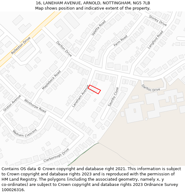 16, LANEHAM AVENUE, ARNOLD, NOTTINGHAM, NG5 7LB: Location map and indicative extent of plot